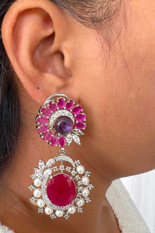 long stone cz earrings