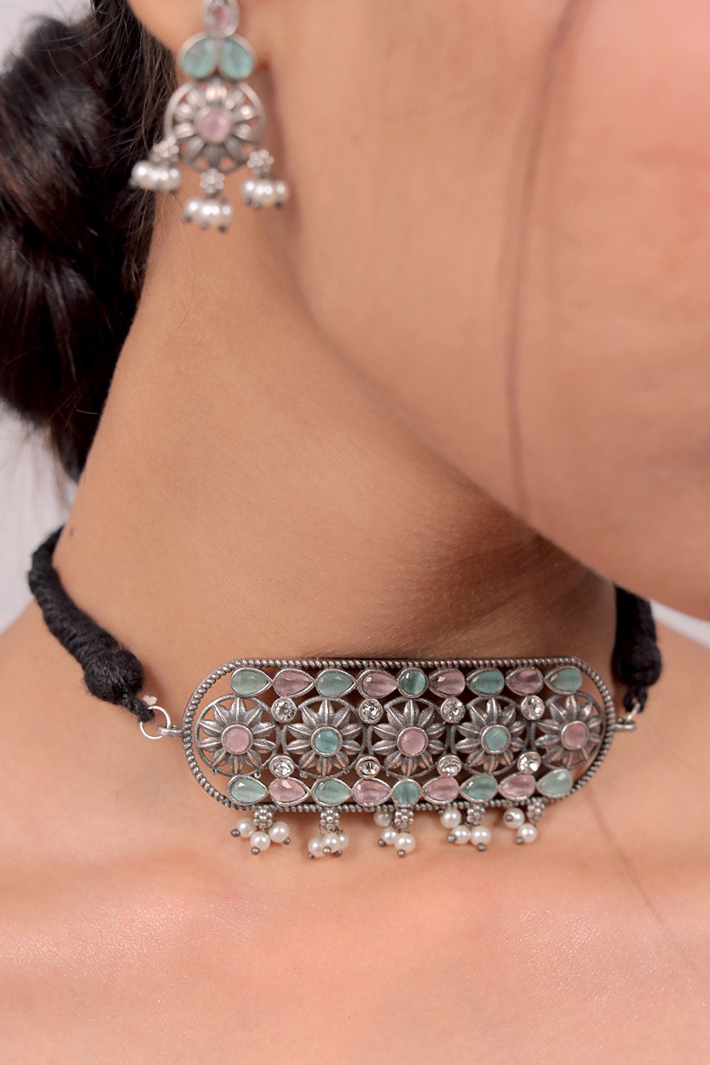 oxidised stone choker