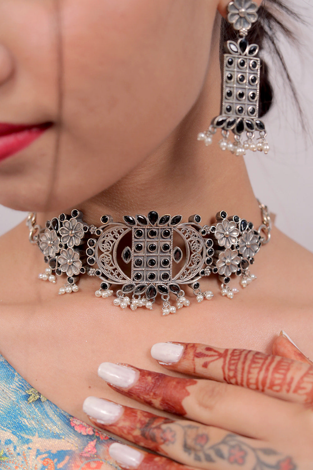 black stone necklace set