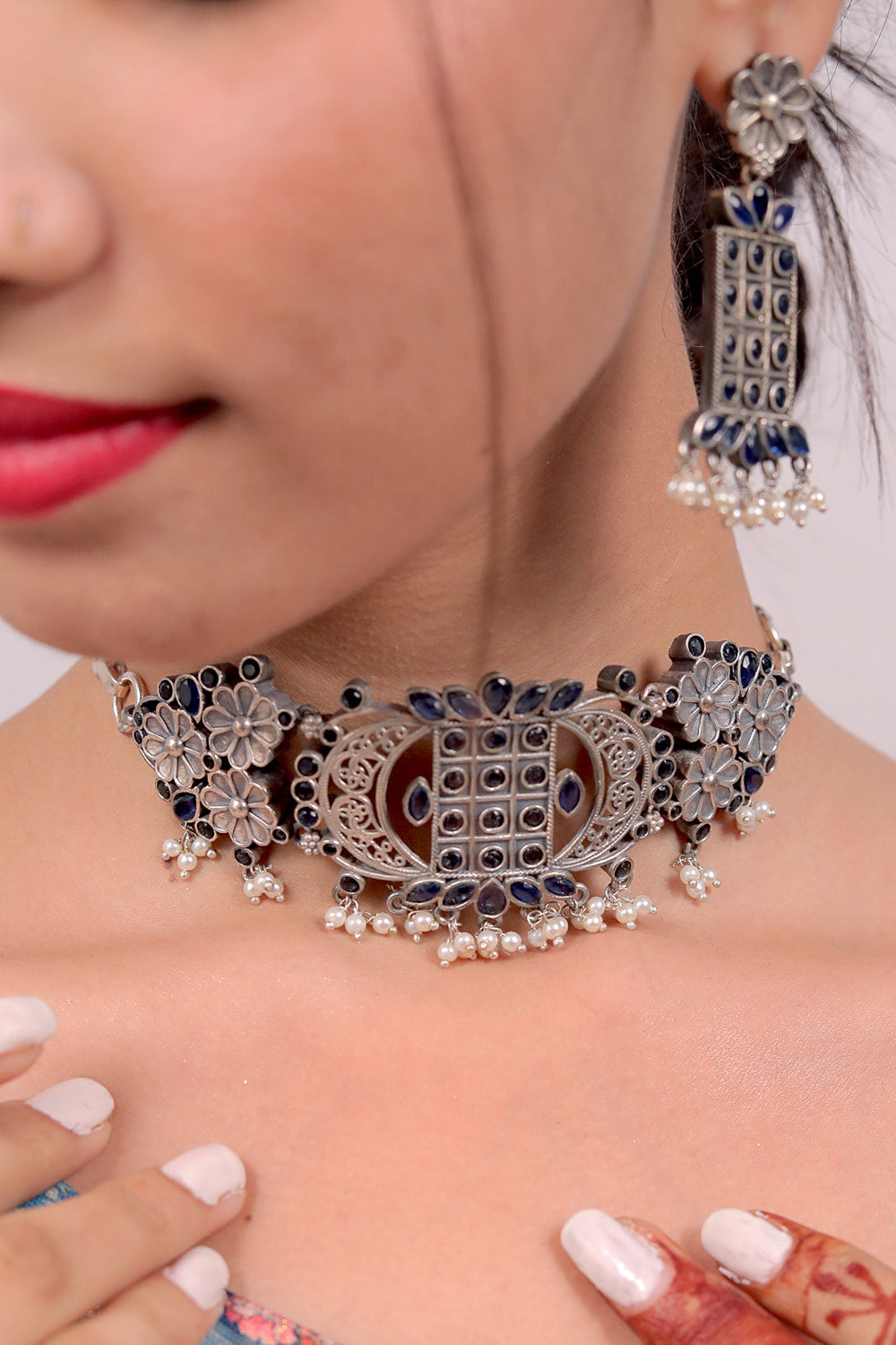 Tribal Choker Necklace Earrings Set trchnes230048