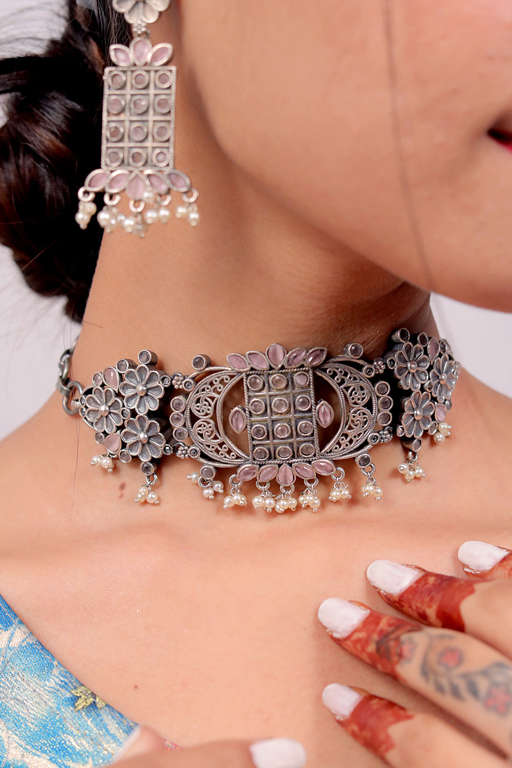 Tribal Choker Necklace Earrings Set trchnes230048
