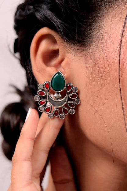 red green oxidised earrings