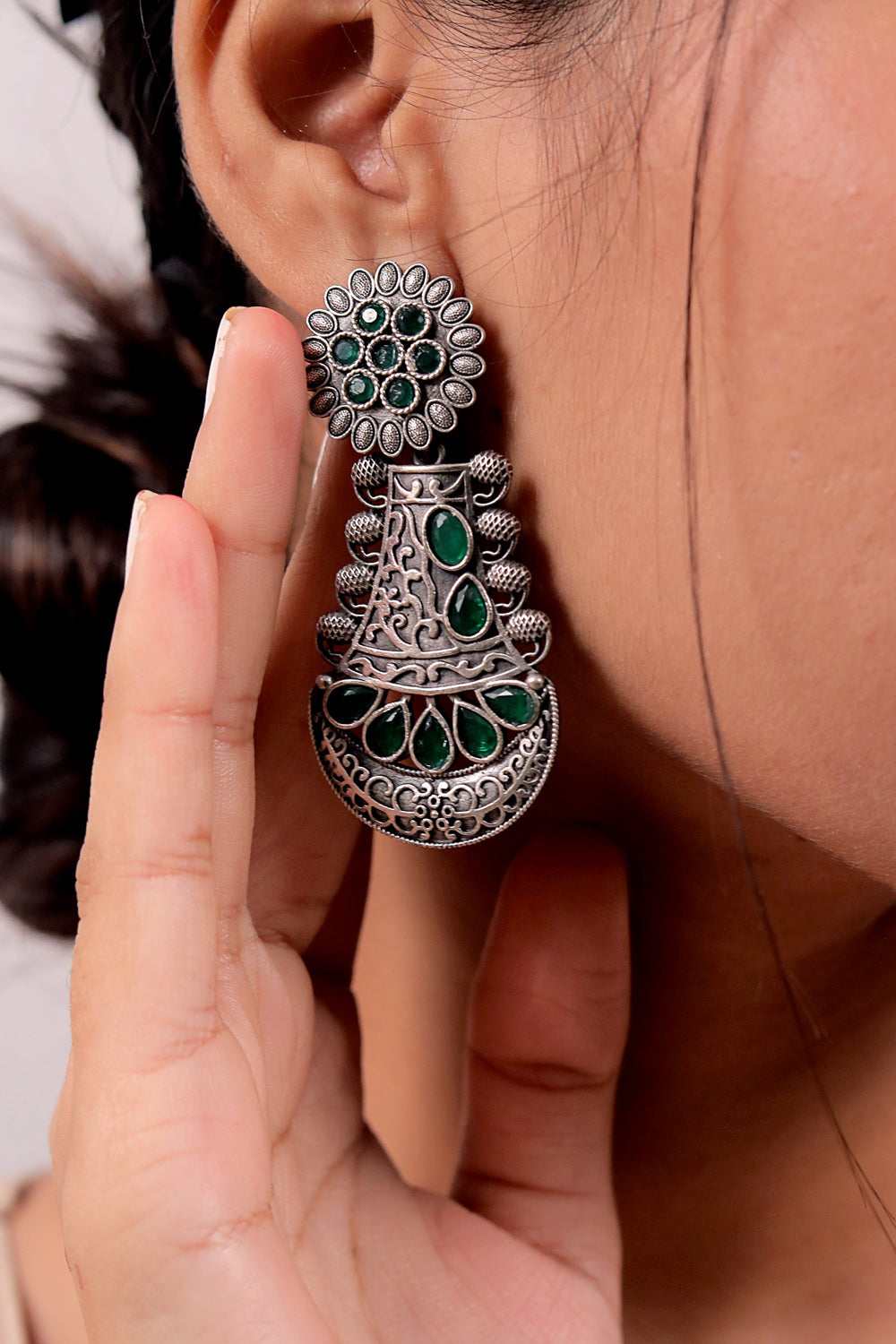 oxidised drop earrings