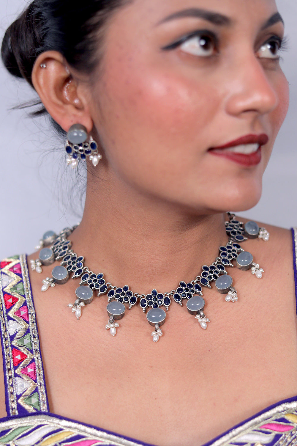 silver stone studded jewelry