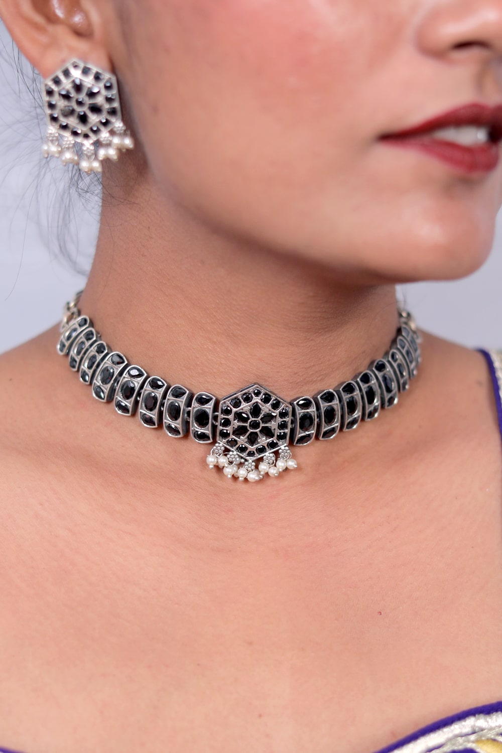 oxidised necklace earrings