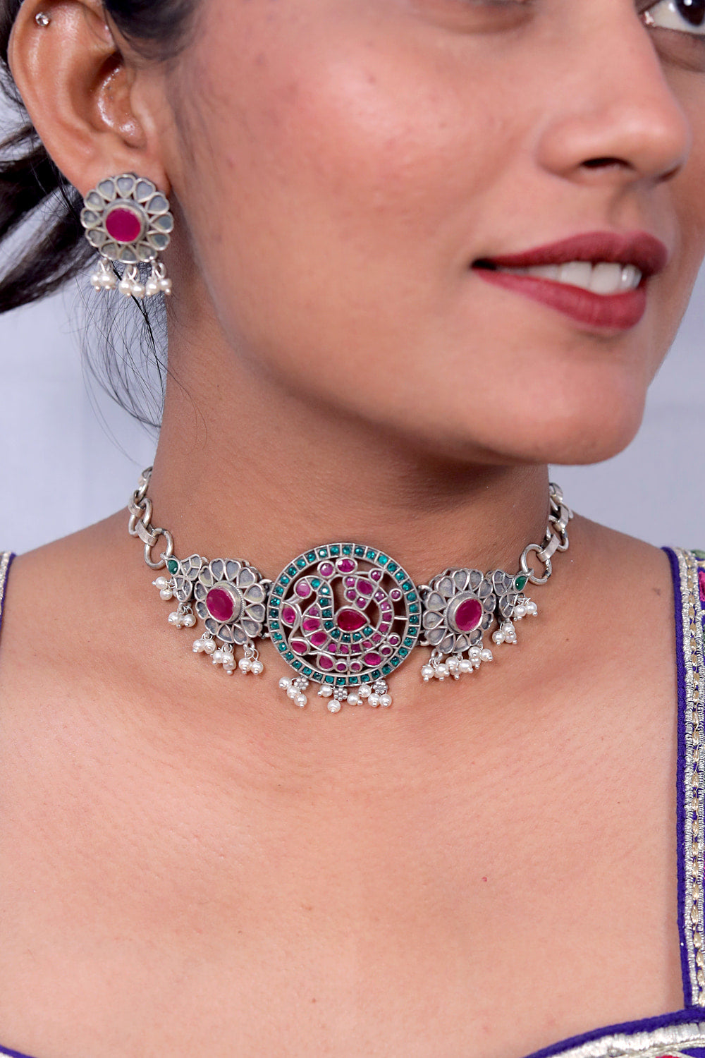 Tribal choker necklace earrings set trchnes230499