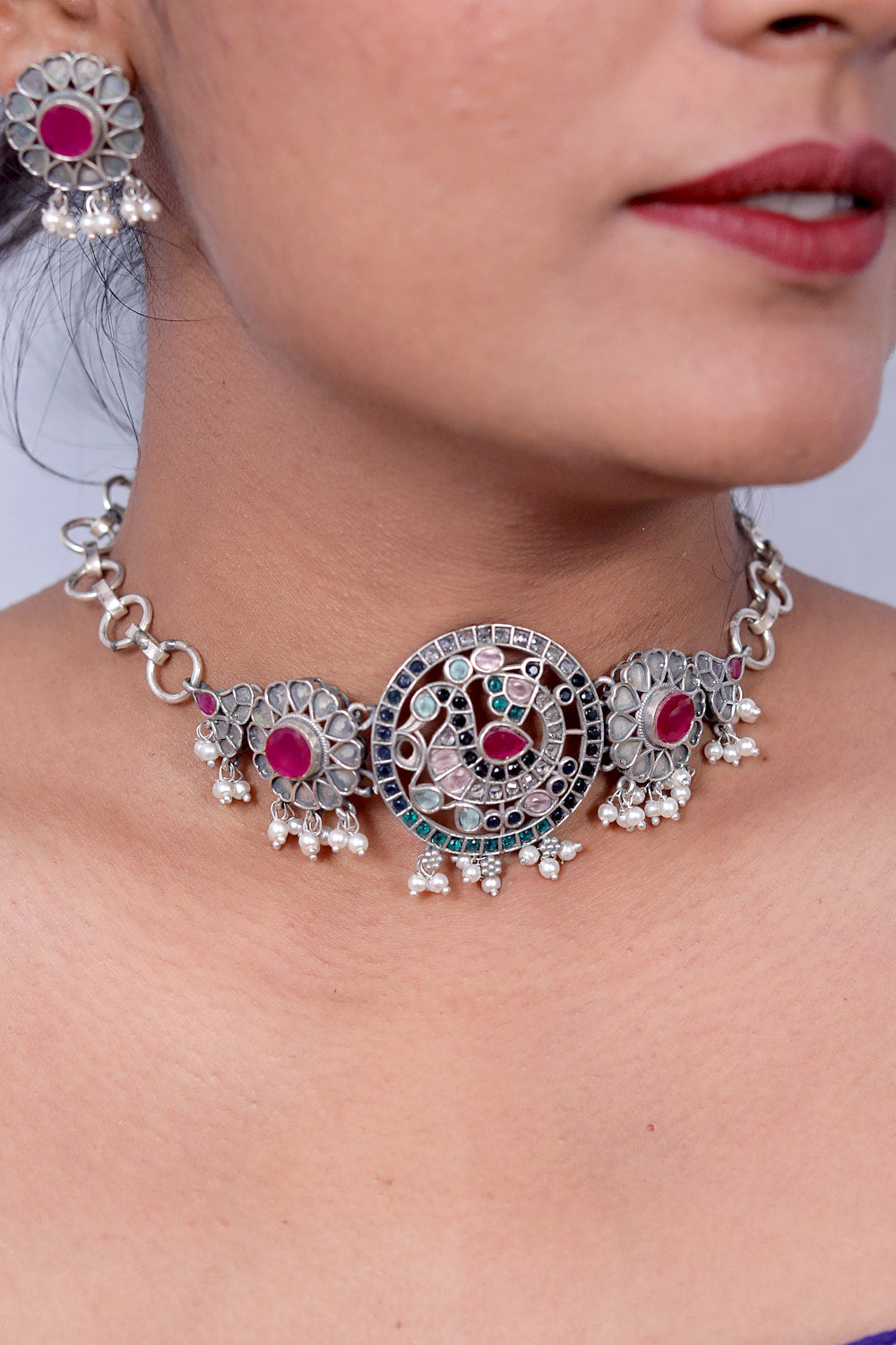 Tribal choker necklace earrings set trchnes230499