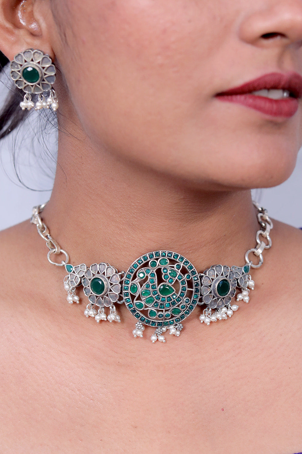 Tribal choker necklace earrings set trchnes230499