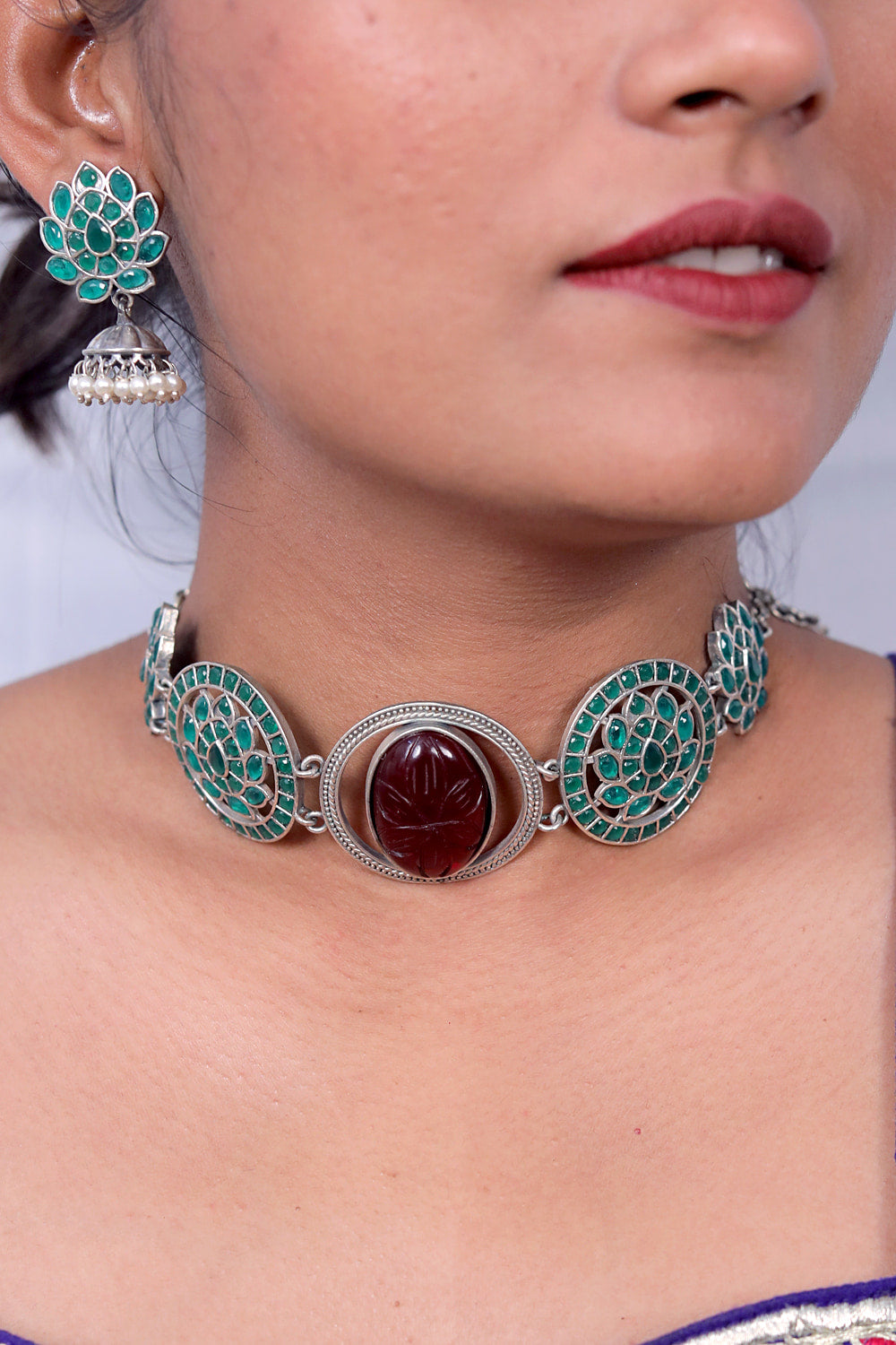 Tribal choker necklace earrings set trchnes230467