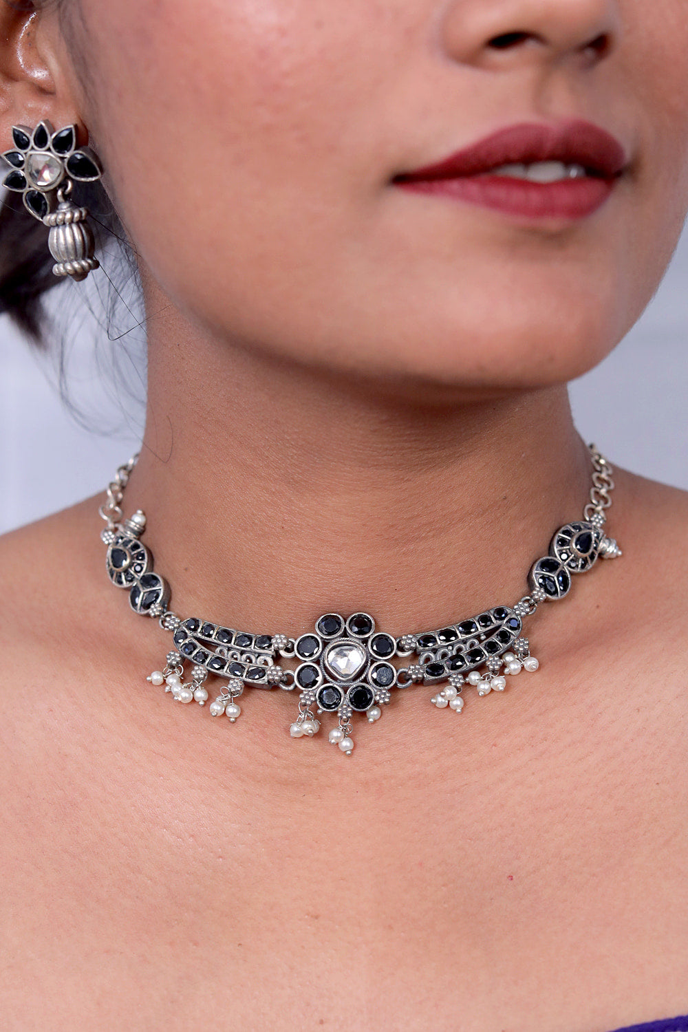 Tribal choker necklace earrings set trchnes230488
