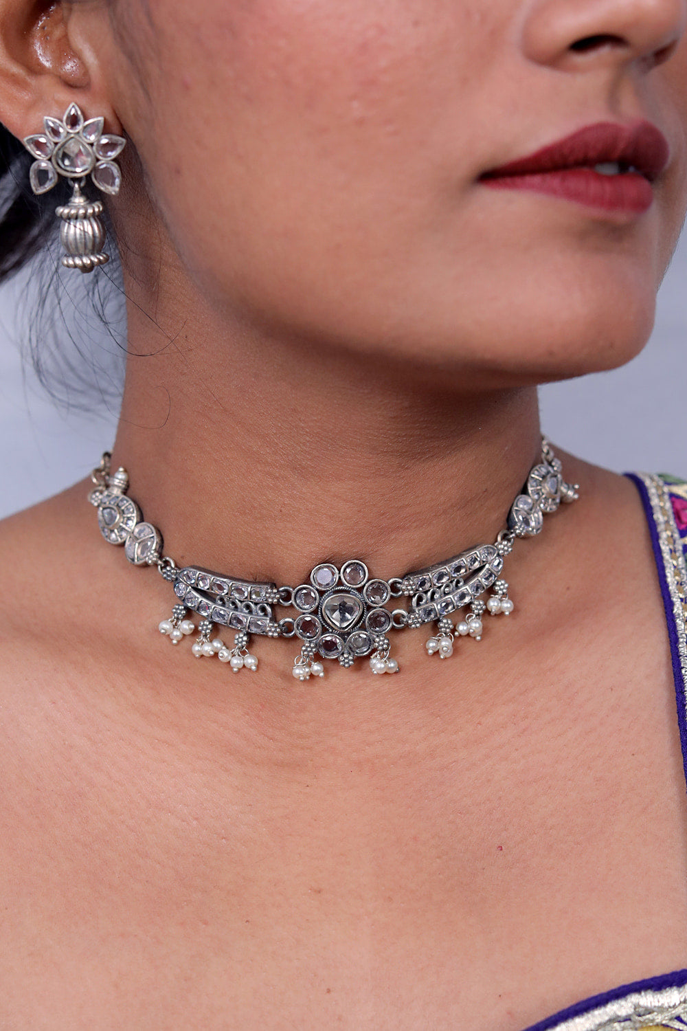Tribal choker necklace earrings set trchnes230488