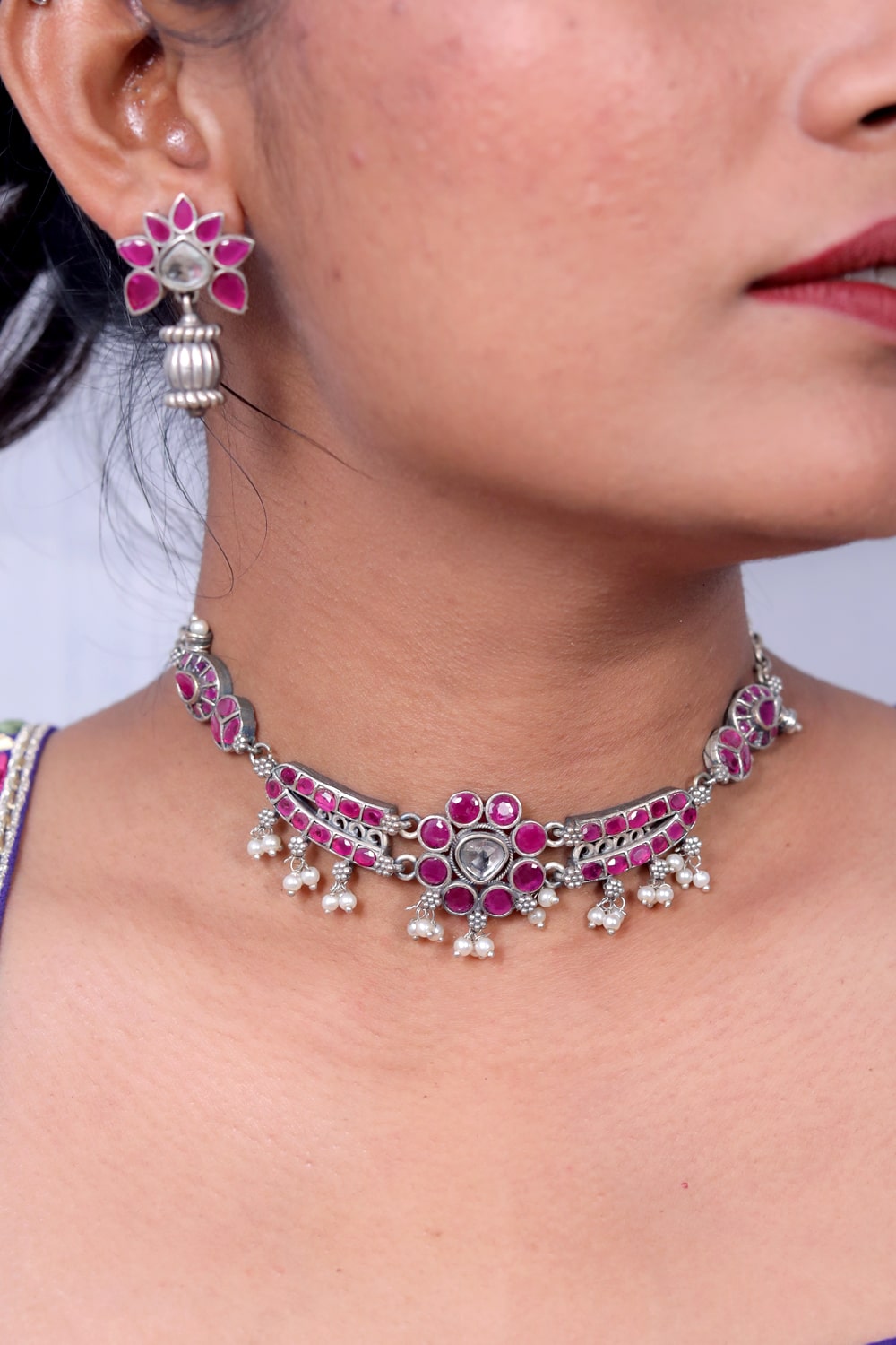 Tribal choker necklace earrings set trchnes230488