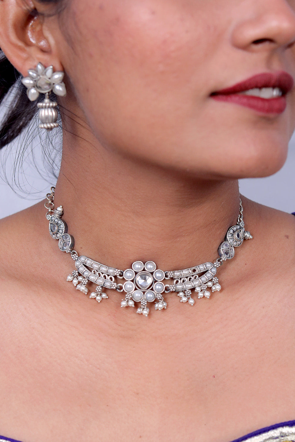 Tribal choker necklace earrings set trchnes230488