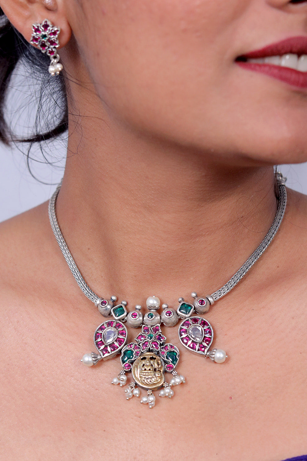 ruby green necklace set