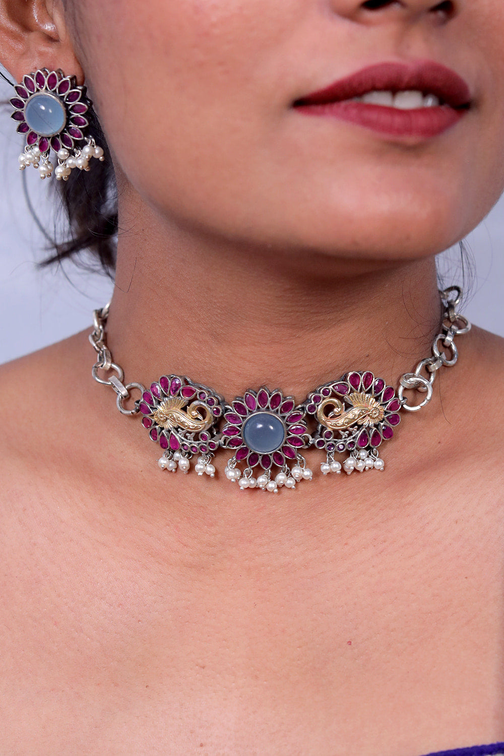 blue ruby necklace set