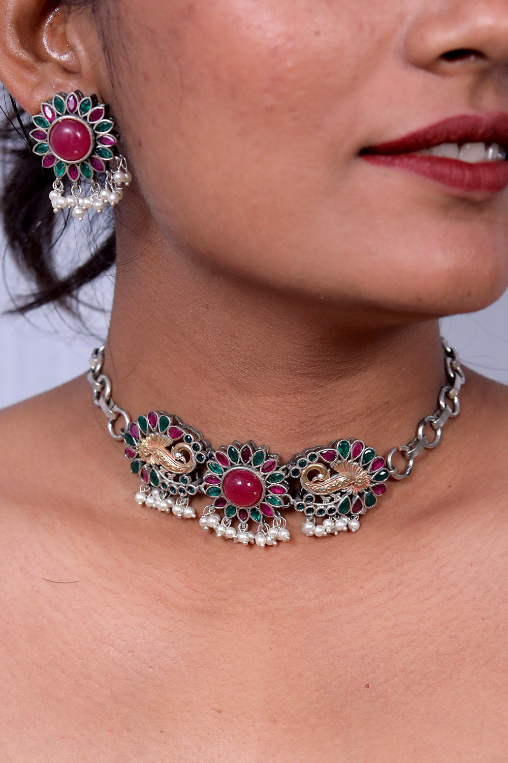 ruby green necklace set