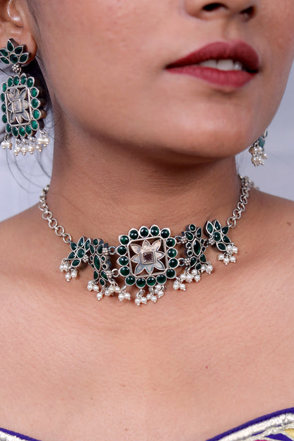 Tribal choker necklace earrings set trchnes230474