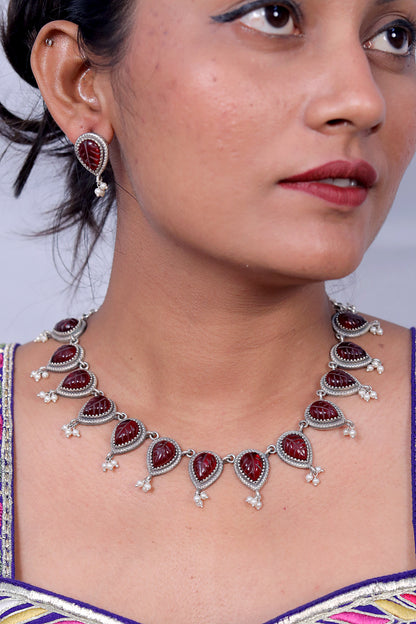 Tribal medium length necklace earrings set trcnes230430
