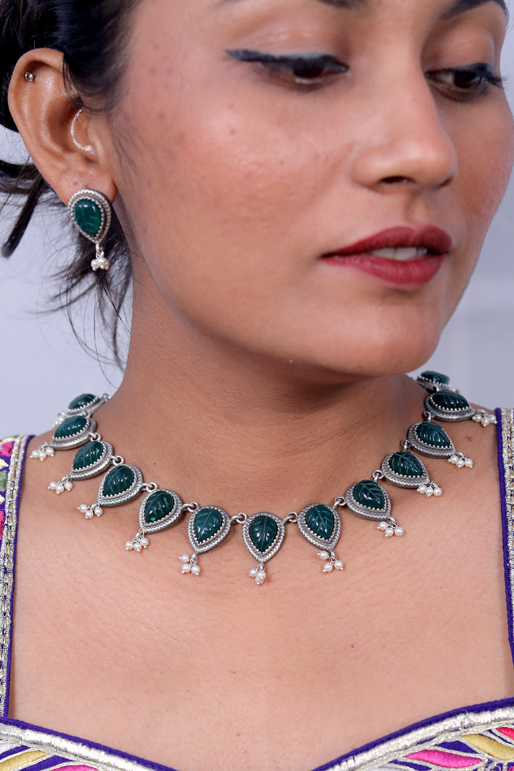 carved emerald stone necklace