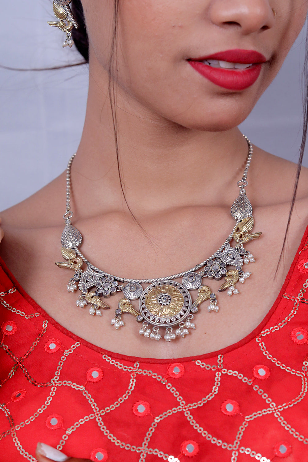 oxidised long necklace