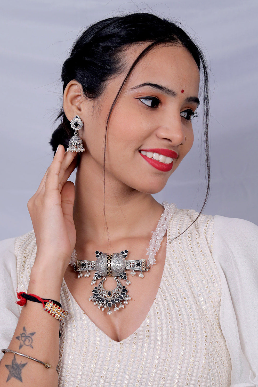 Tribal long necklace earrings set trlnes230549