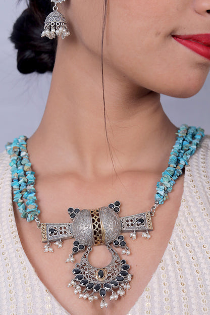 blue necklace earrings