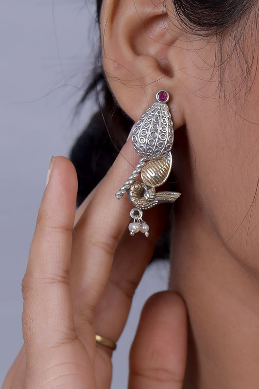 dual tone peacock earrings