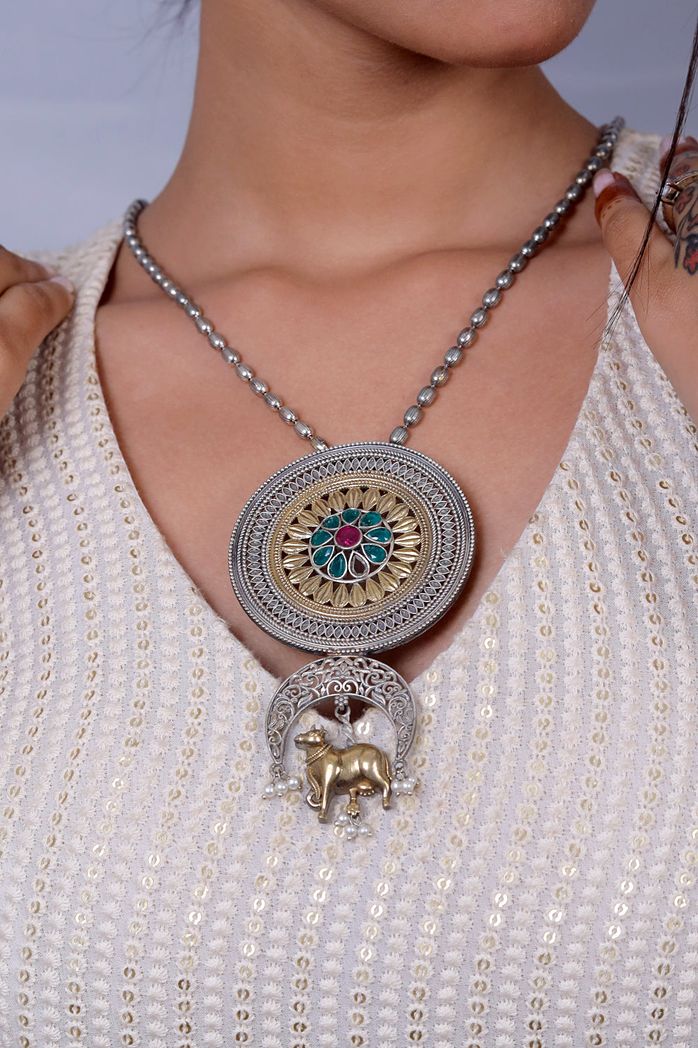 Tribal long necklace earrings set trlnes230551