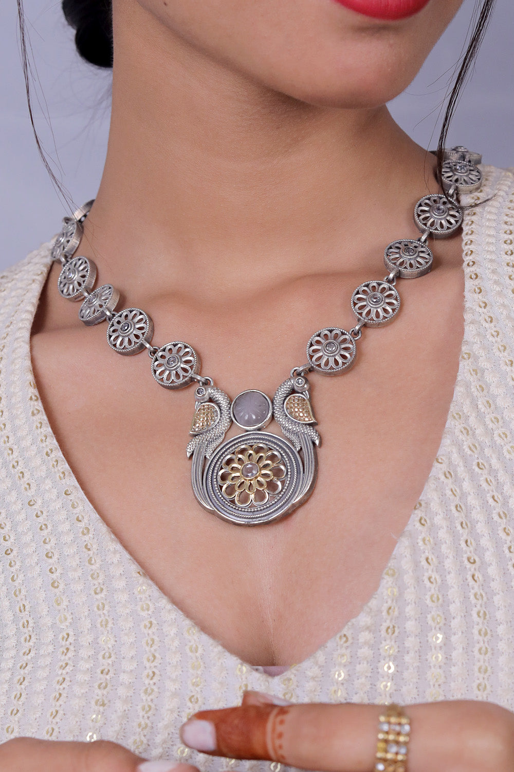 gray white necklace