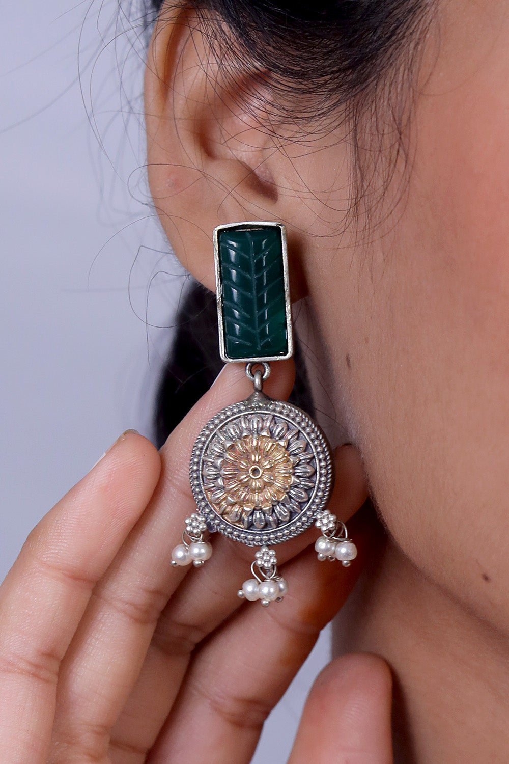 carved emerald drops