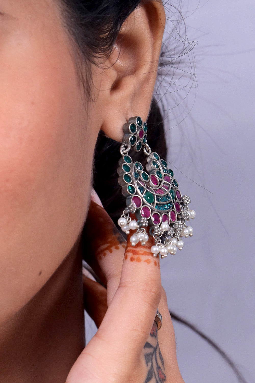Silver stone earrings