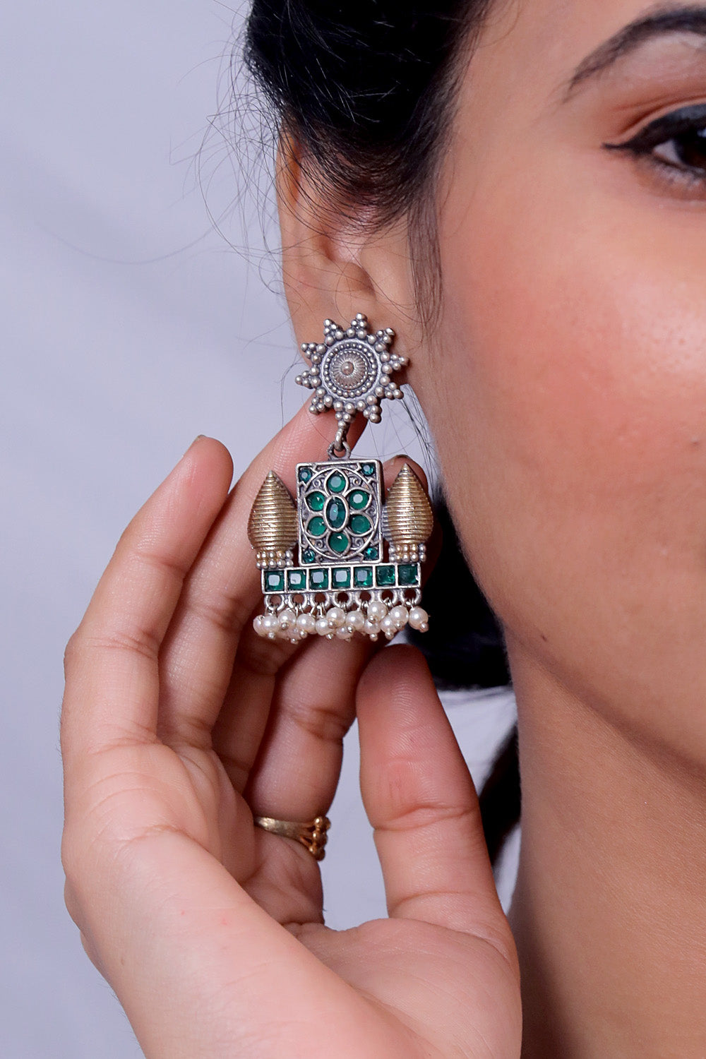 oxidised drop earrings