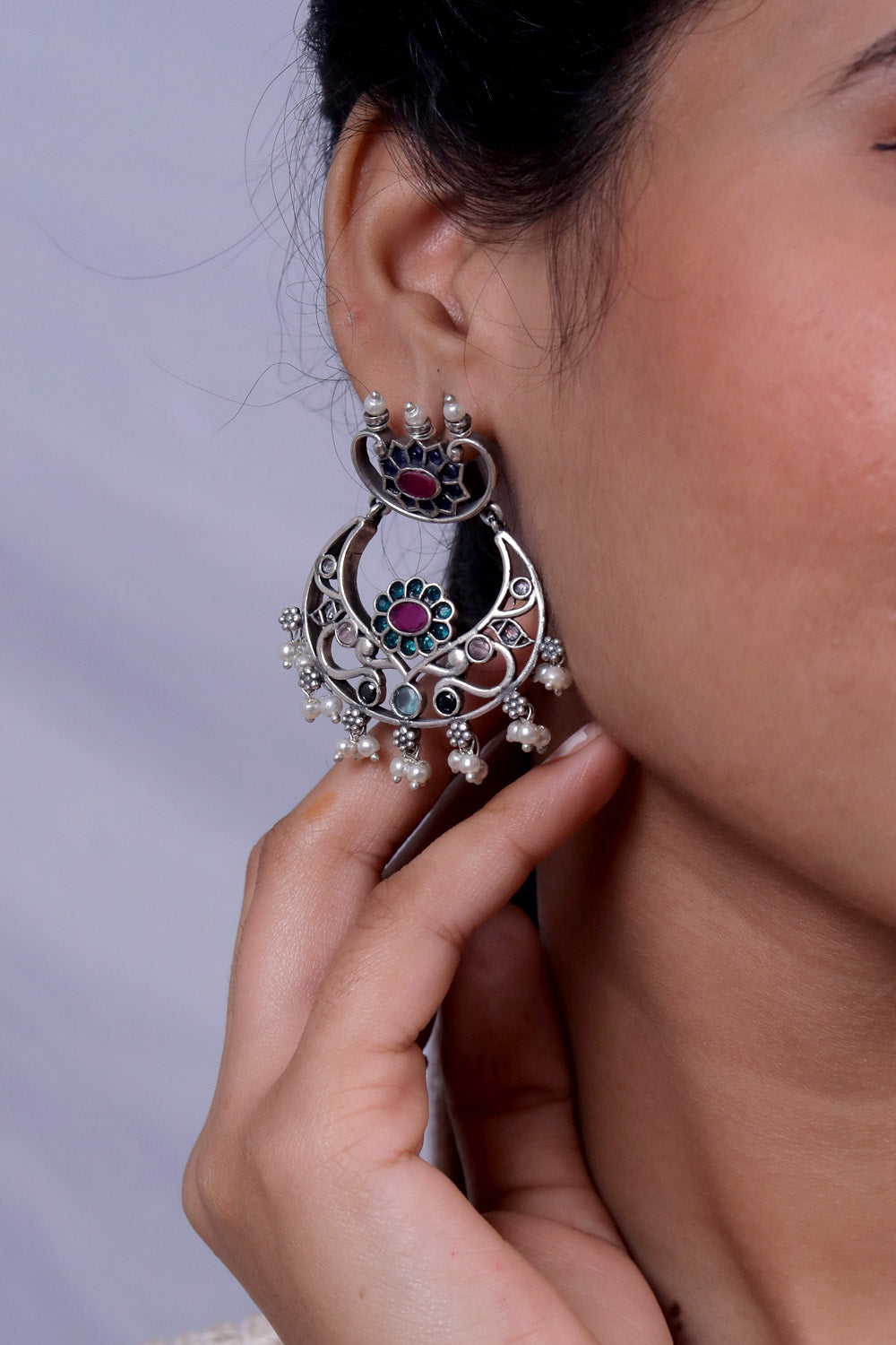 Tribal chandbali earrings trce230587