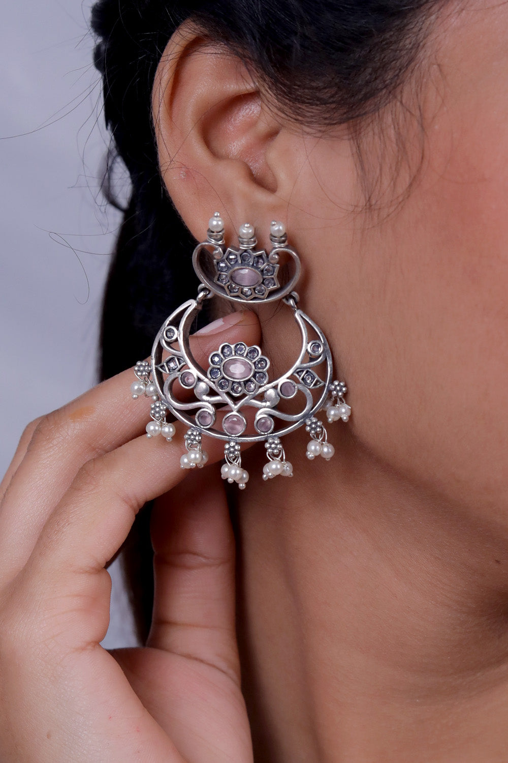 Tribal chandbali earrings trce230587