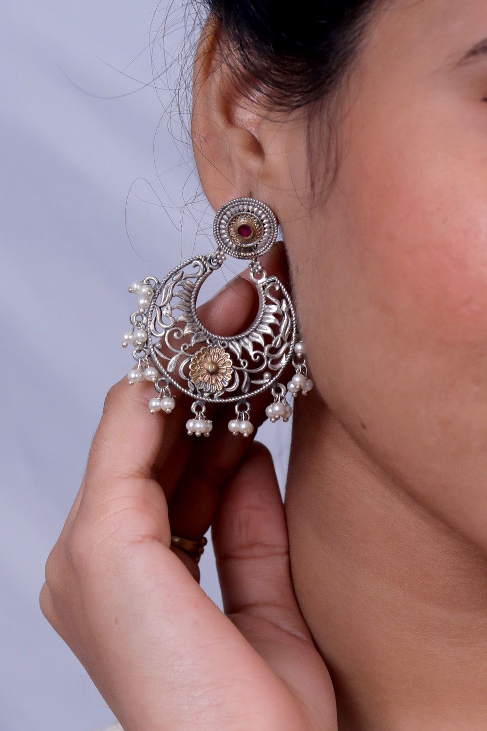 ruby Chandbali earrings