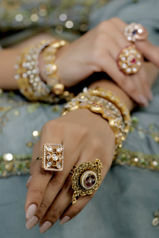cz kundan cocktail ring