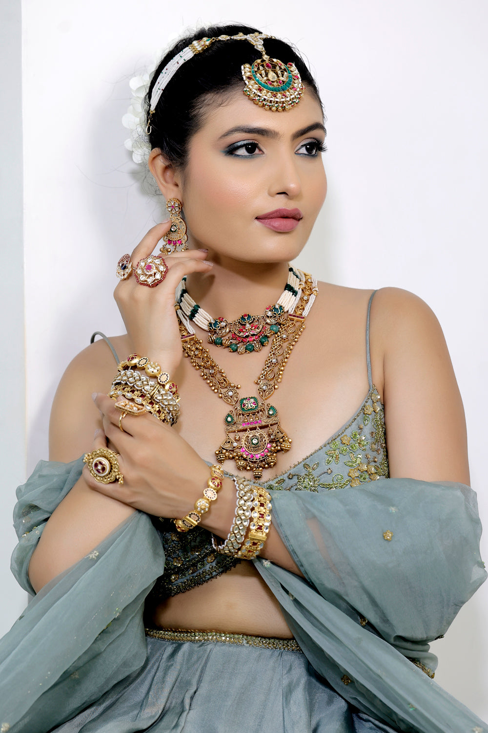 Jadau heritage inlay kundan long set ranihaar klnes240487