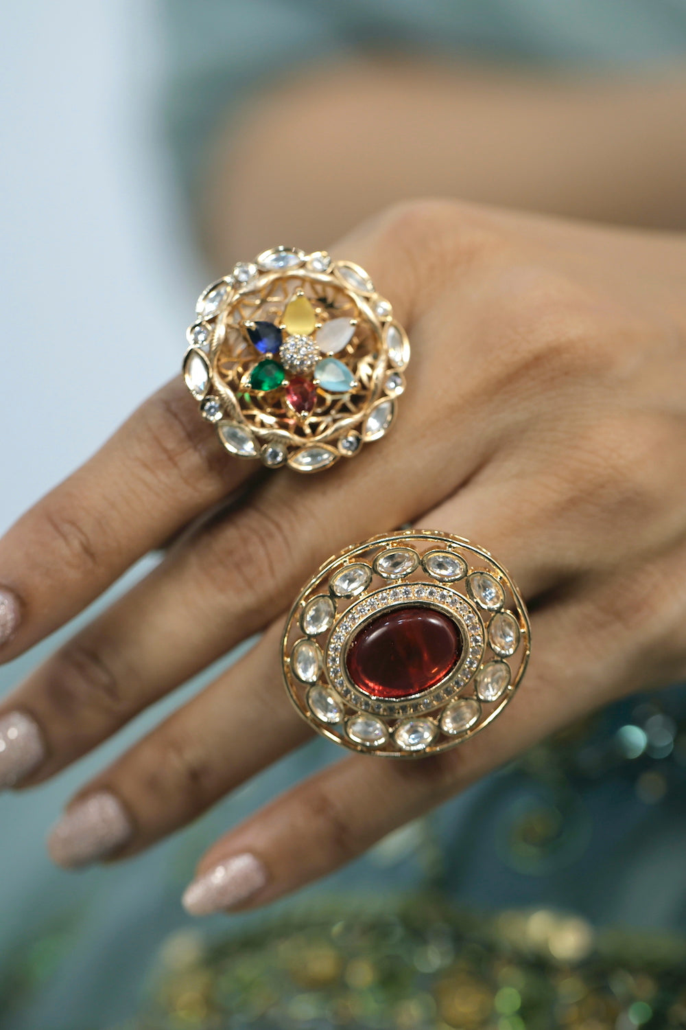 red kundan finger ring