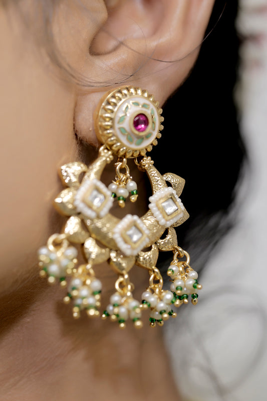 Temple kundan Meena Necklace Earrings Set