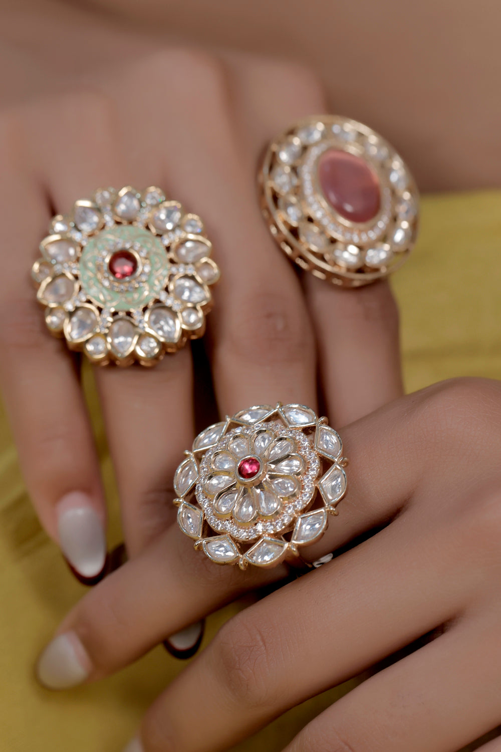 cz kundan finger ring