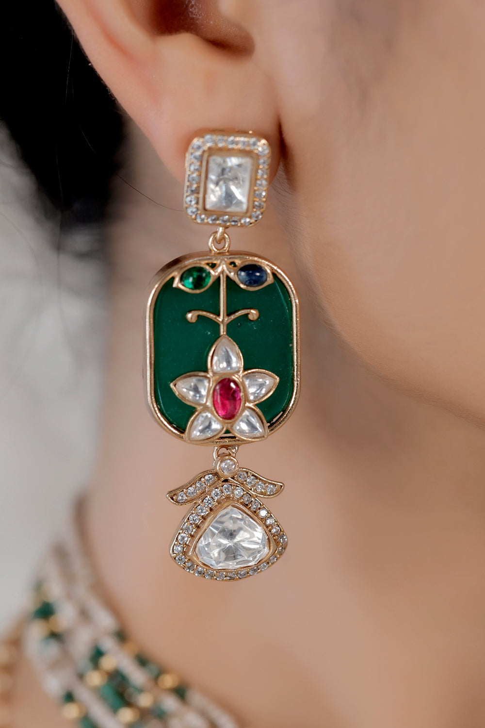 emerald kundan cz necklace