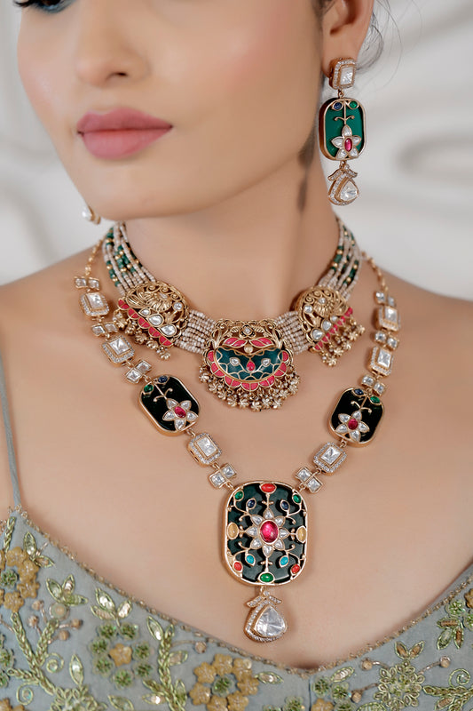 emerald stone holdali necklace set