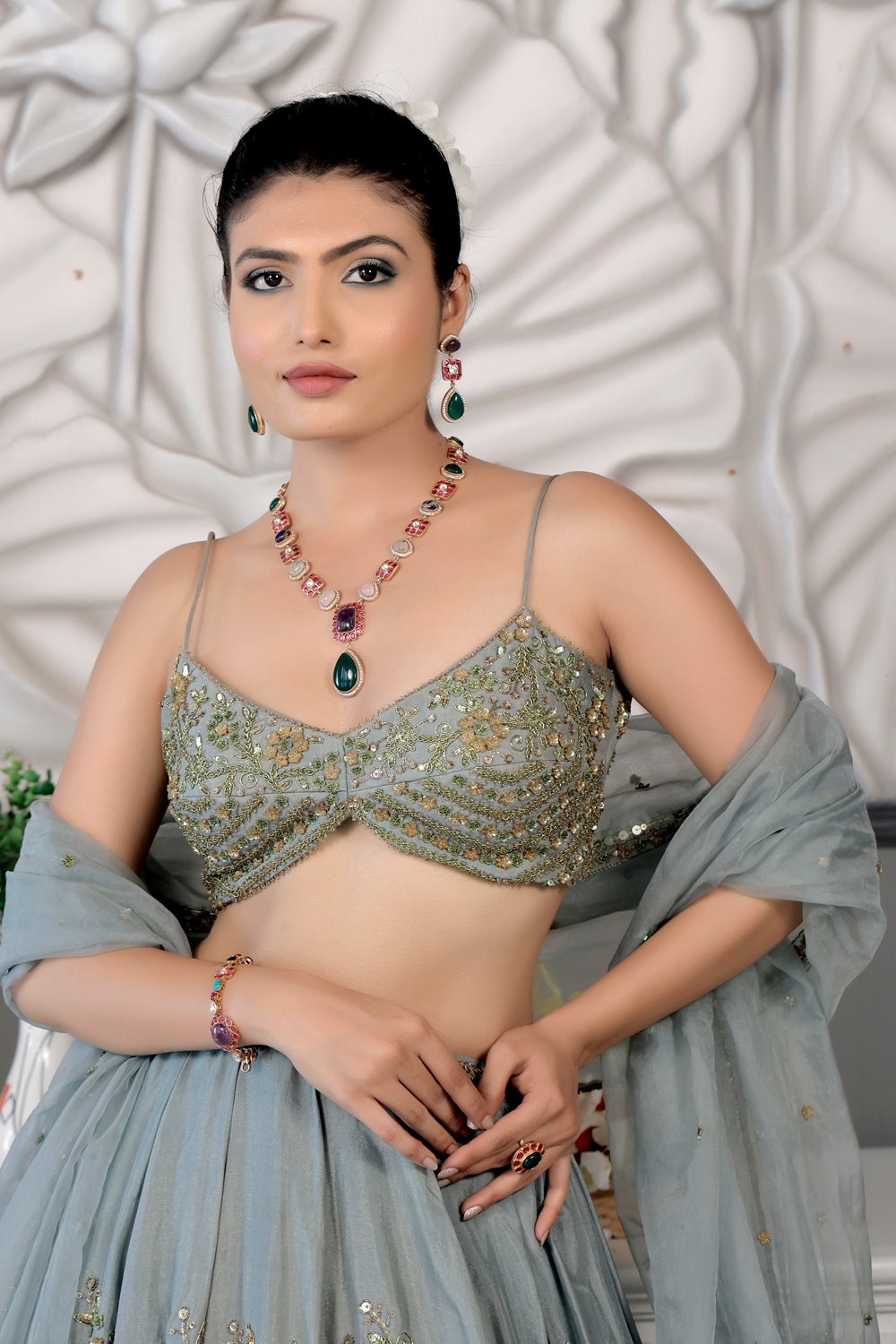 natural stone long necklace set