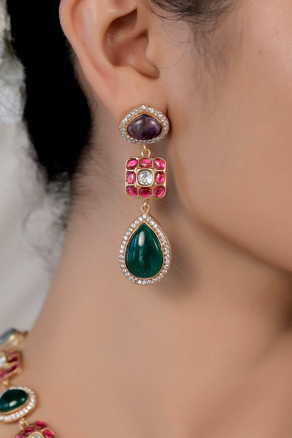 amethyst, green onyx, phrenite necklace set