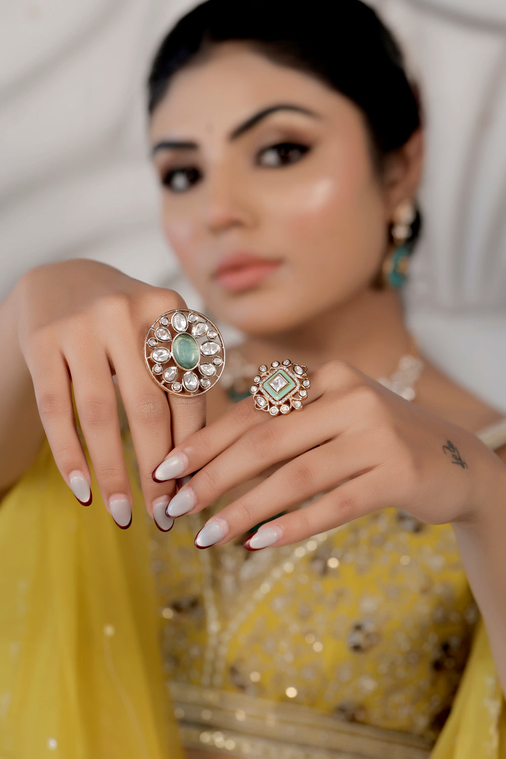 mint meenakari square finger ring