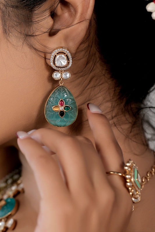 polki kundan cred emerald inlay stone jewelry