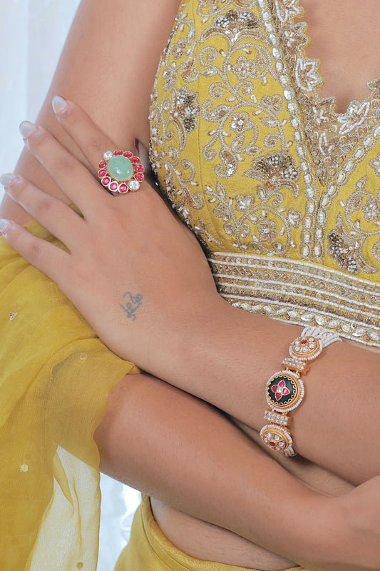 mint ruby finger ring pearl inlay work on emerald heritage bracelet