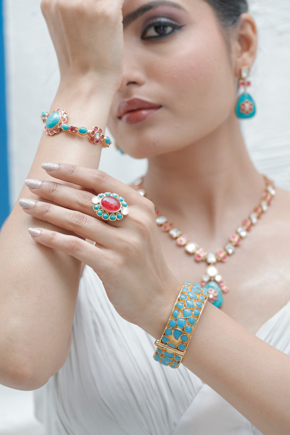 turquoise ruby semi precious stone jewellery nikaah jewellery