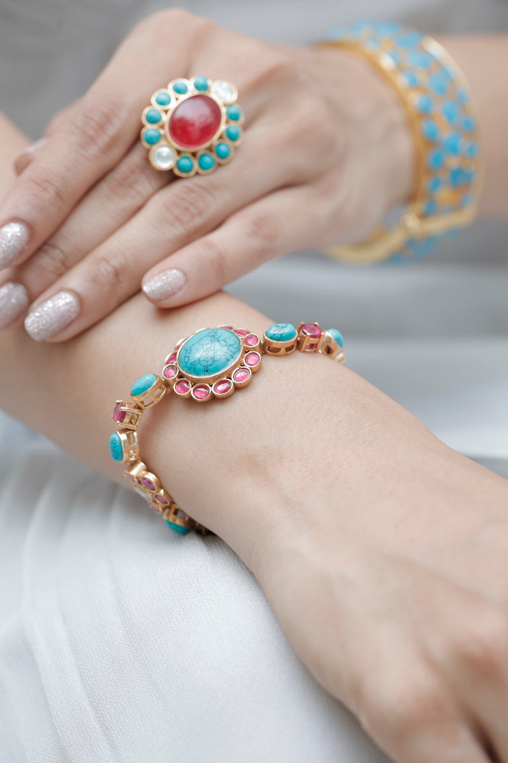 contemporary semi precious stone studded hand accessory