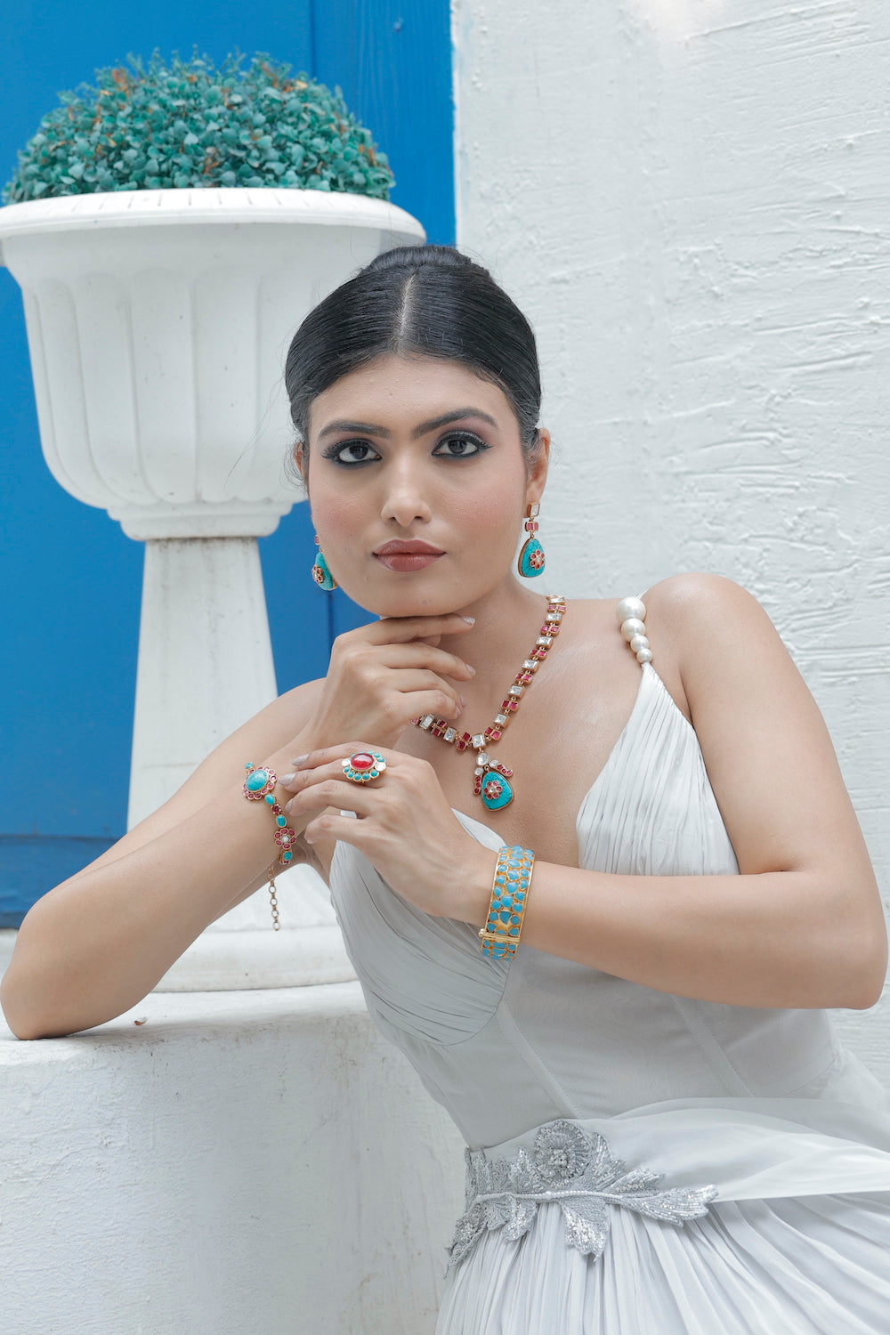 semi precious stone jewellery indowestern look